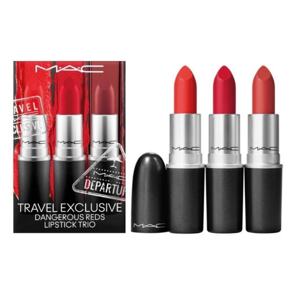 NEW MAC Cosmetics Travel Exclusive Dangerous Reds Lipstick Trio Set